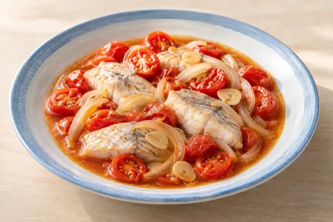 トマトとにんにくの蒸し煮のAI生成イメージ