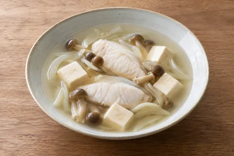 マコガレイのきのこ豆腐汁のAI生成イメージ