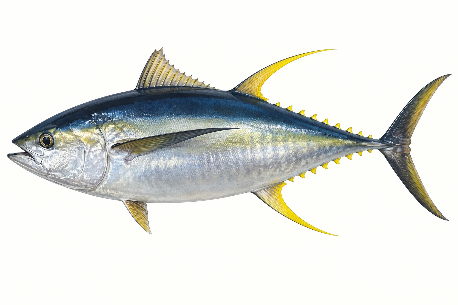 キハダ(キハダマグロ)をモデルにしたAI生成イラスト。釣果・食用判定の根拠ではありません