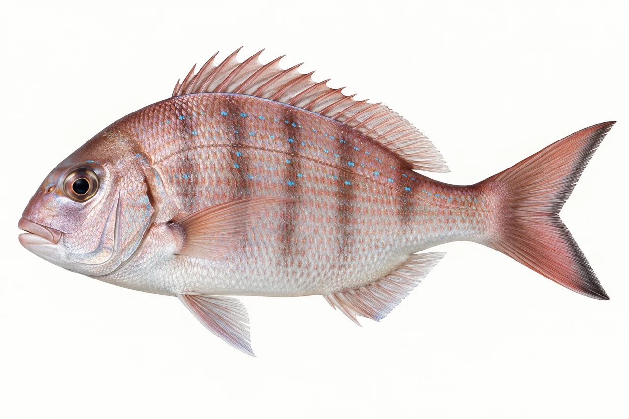 マダイ幼魚をモデルにしたAI生成イラスト。釣果写真・食用同定の手本ではありません