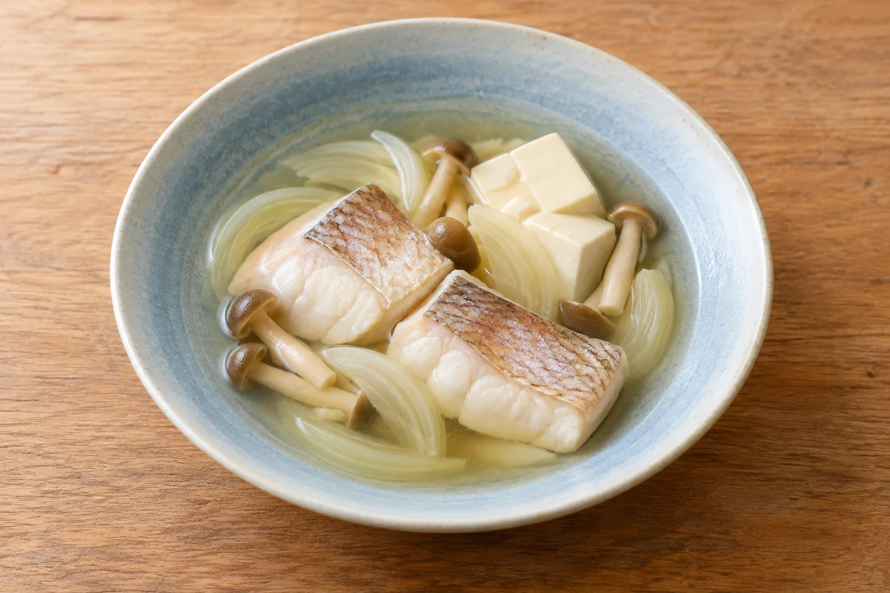 マダイの骨取り身と豆腐の潮汁風の完成イメージ・AI生成