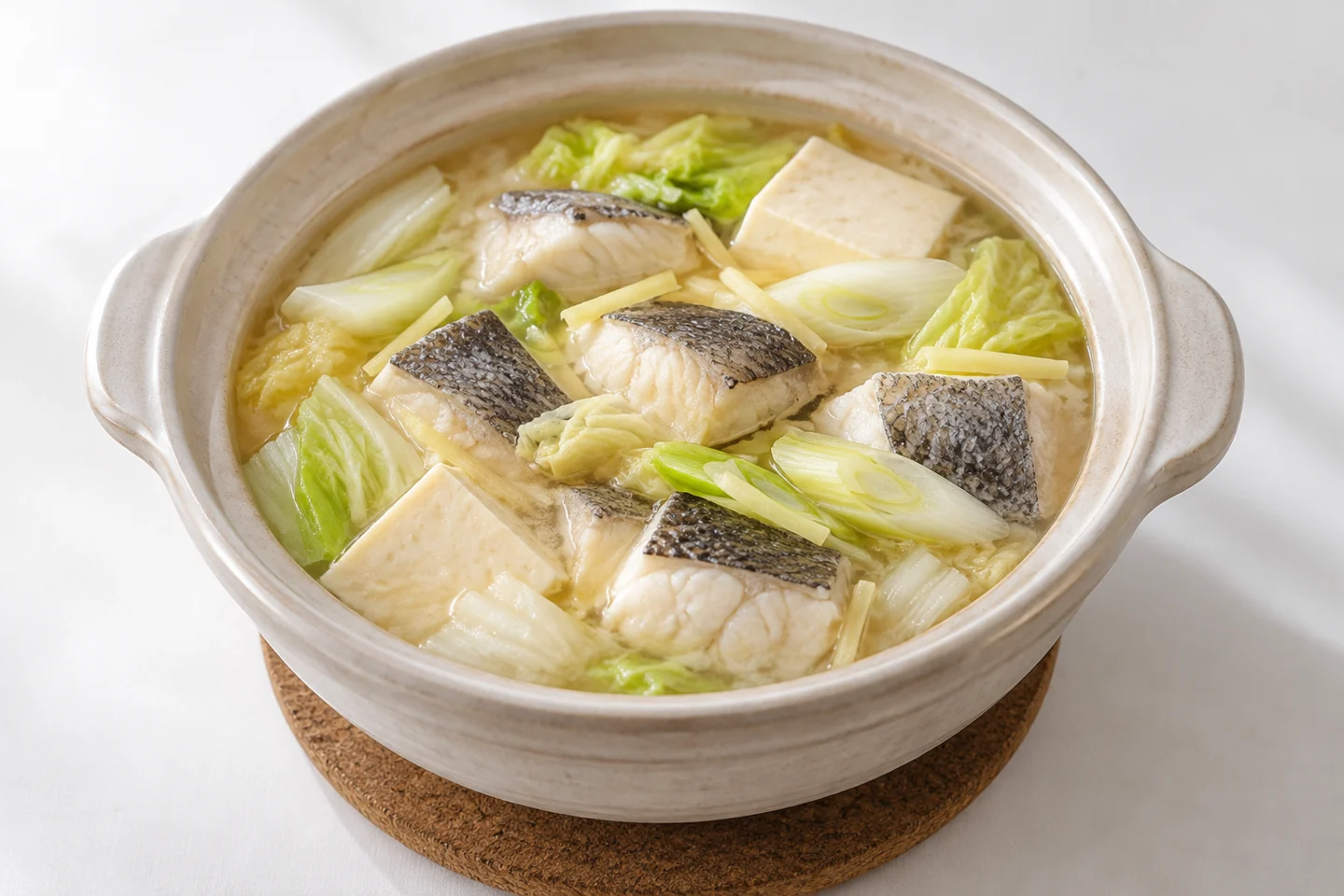 グレと豆腐の味噌小鍋の完成イメージ・AI生成