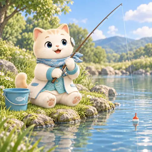 釣りをするナミネコ先生のアニメーション